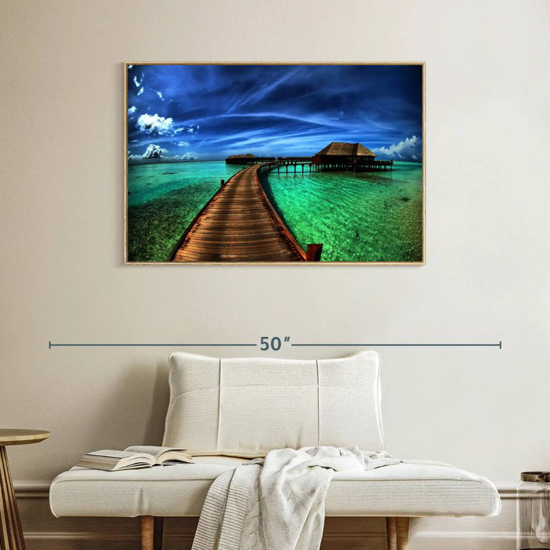 Maldives Bungalow Dock, Cadre flottant en bois naturel, 40 po x 27 po