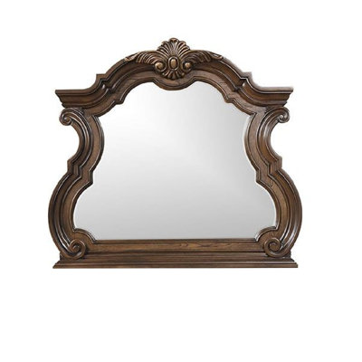 Leova Beveled Dresser Mirror, 50 Inch Brown Wood Ornate Moulding