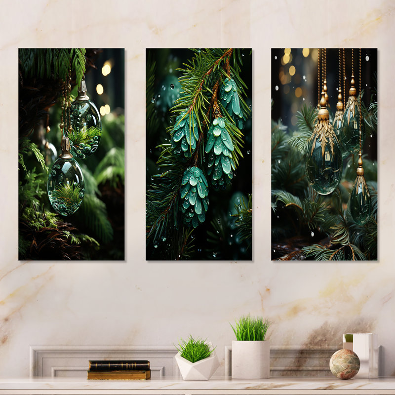 Green Christmas Decoations Pine Tree I - Tree Pine Metal Wall Art Set Of 3, 28" H x 36" W