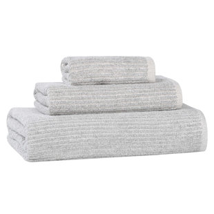 Amberg Viscose Cotton Blend Medium Weight Textured Ribbed 3 Piece Towel Set