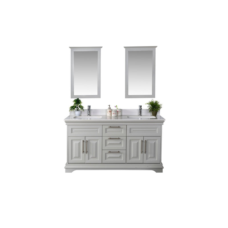 Ensemble de meuble-lavabo double l 59 "avec miroir Charman, gris