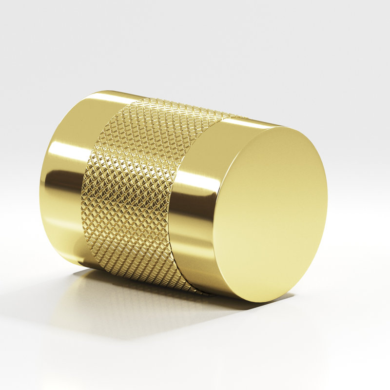 Round, Diamond-Knurled Cabinet Knob, Polished Brass, 0.75"