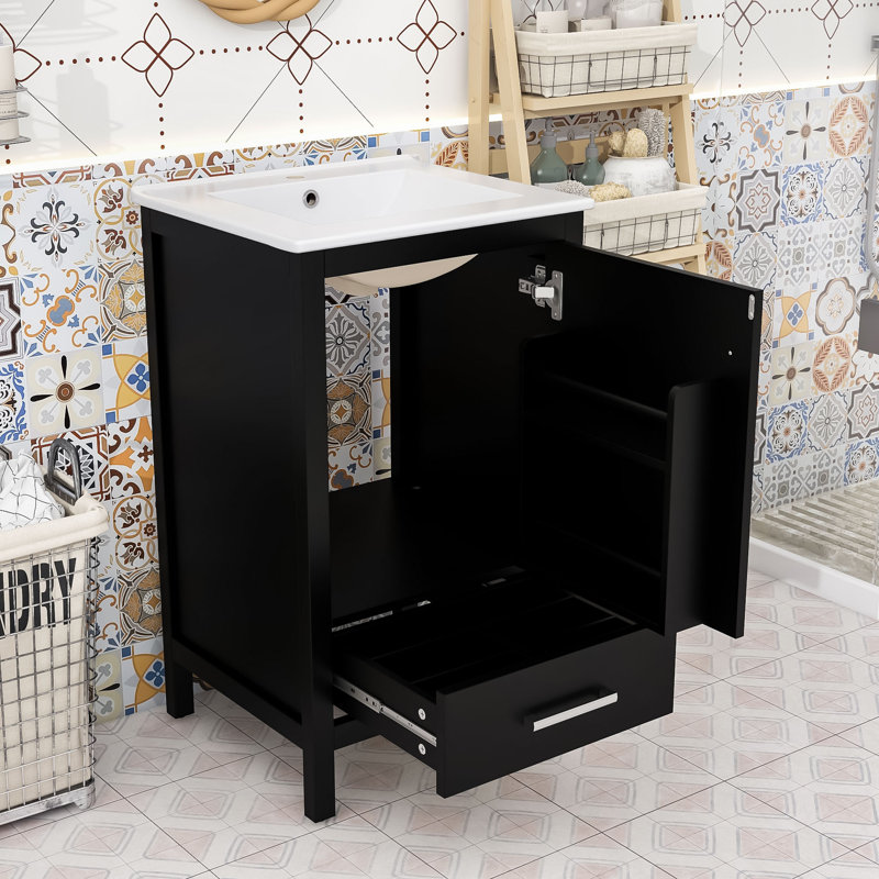 Space-Saving Bathroom Vanity with Durable Wood Frame, Black