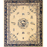 Room Size Antique Ivory Chinese Food Dog Design Peking Animal Rug