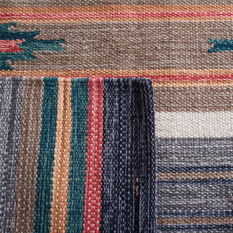 Conanso Flatweave Cotton Southwestern Rug, Rectangle 5' x 8'