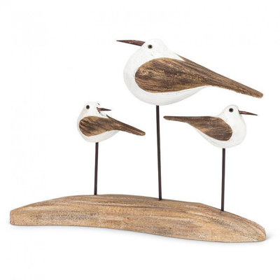 Figurine trois oiseaux de mer sur une bûche