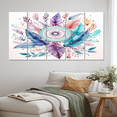 Capteur de rêves Boho pastel turquoise - Dream Catcher - 5 panneaux égaux