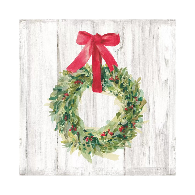 Woodland Holidays Wreath No Bird White by Danhui Nai - Wrapped Canvas Painting, 30.48cm H x 30.48cm W x 1.91cm D