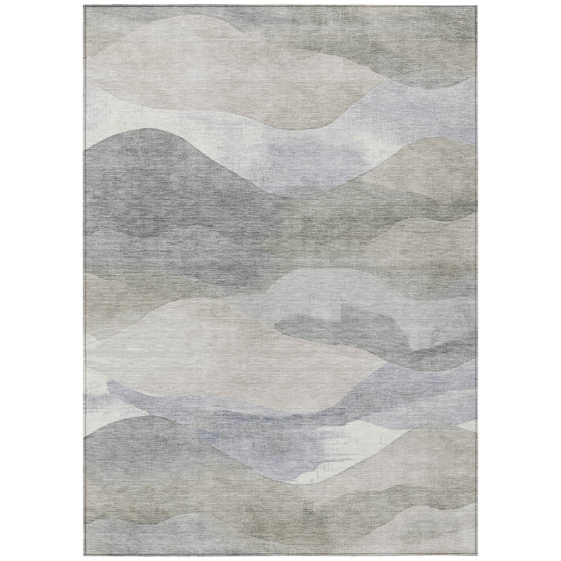 3' X 5' Beige And Gray Abstract Washable Indoor Outdoor Area Rug