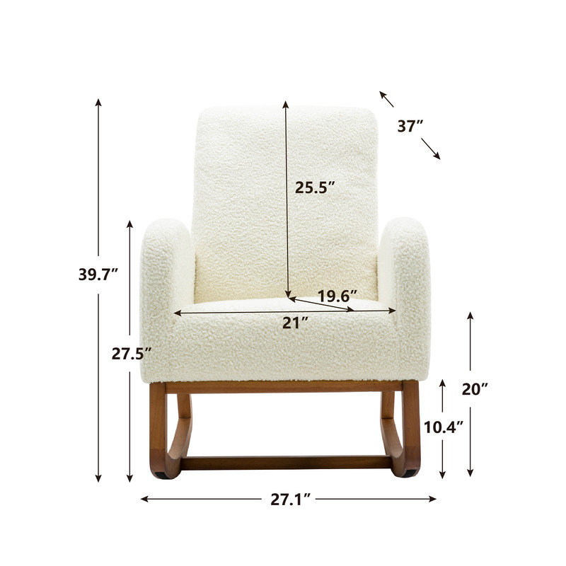 White Teddy Upholstered Wood Rocking Chair with Side Pocket