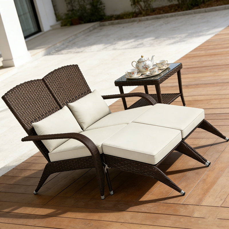 Outdoor High-Back Chair,Garden Wicker Chair, Brown Mix,Cream White