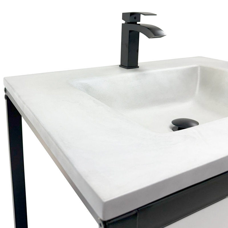 Meuble-lavabo simple 31 po - Structure en métal noir avec comptoir rectangulaire en béton gris clair, Gris