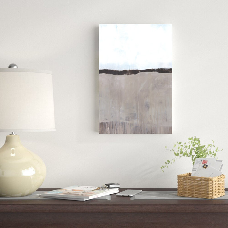 Reproduction d’art sur toile tendue avec des gouttes verticales brunes et blanches, H 18 po x l 12 po