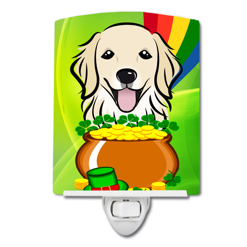 Luminaire de nuit en céramique jack terrier St. Patrick's Day, Golden retriever à poils onduleux