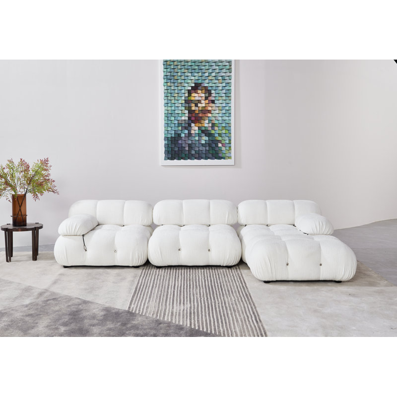Daimion Upholstered L-Shaped Sectional Reversible, White Chenille