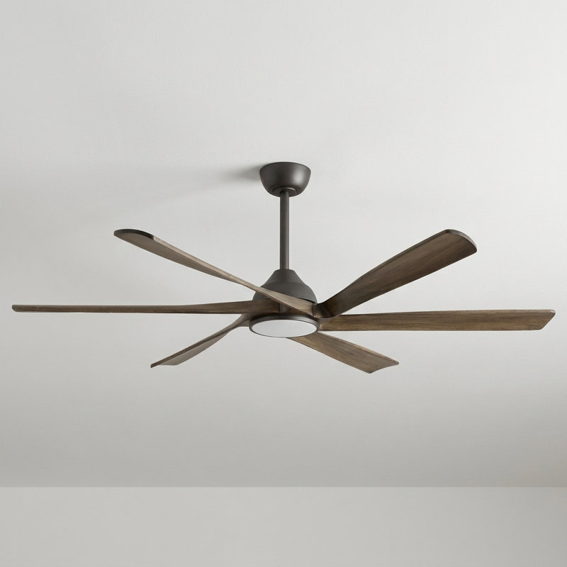 Ventilateur de plafond en bois massif à 6 pales Smart Modern avec télécommande, moteur à courant continu réversible et lumière DEL à intensité variable