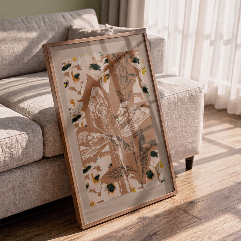 Earthy Floral Collage by Treechild — Floral Wall Art, 32 × 48, Framed Canvas, Tan