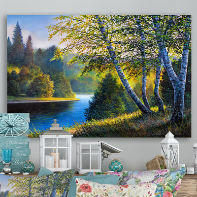 «River Through The Birch Tree Forest V», reproduction sur toile flottante