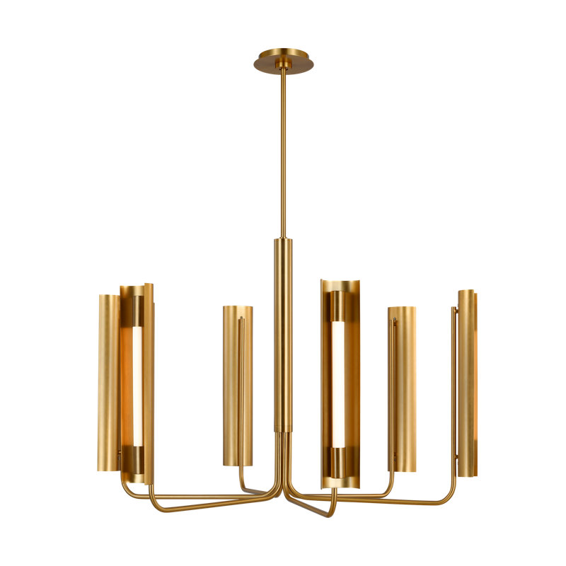 6 Light Metal Dimmable LED Chandelier, Burnished Brass