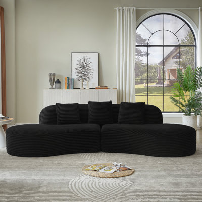 Contemporary Corduroy Compressed Upholstered Curved Sectional Sofa With Scatter Cushions, Ideal For Relaxing In Living Room And Apartment Without Assembly Hassle