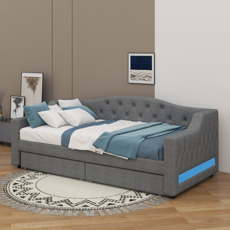 Lit de jour simple TG avec 2 bandes et 2 tiroirs, gris