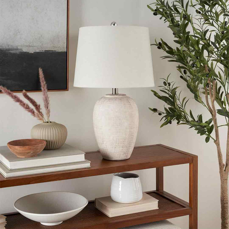 Brejon Ceramic Table Lamp, Beige, Ivory