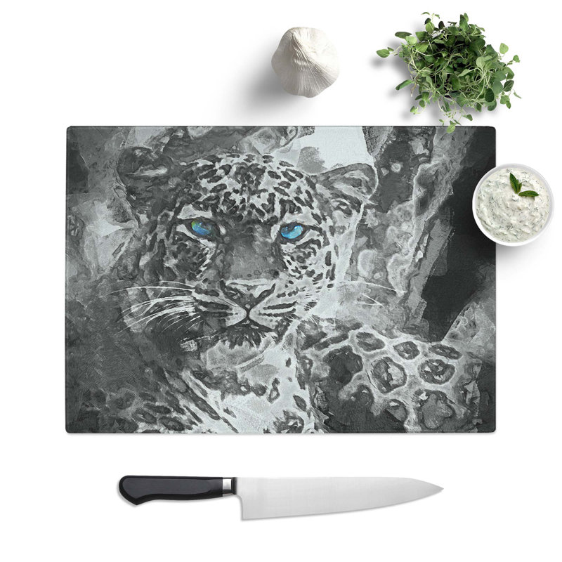 Tempered Glass Eyed Leopard Chopping Board, 39 cm W x 28.5 cm L