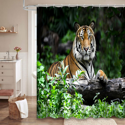 Rideau de douche avec 12 crochets Tiger Forest
