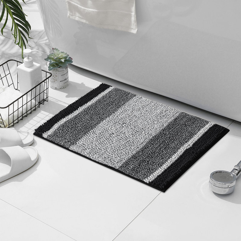 Roxboro Chenille Soft and Absorbent Bath Rug, Black, 16" W x 24" L