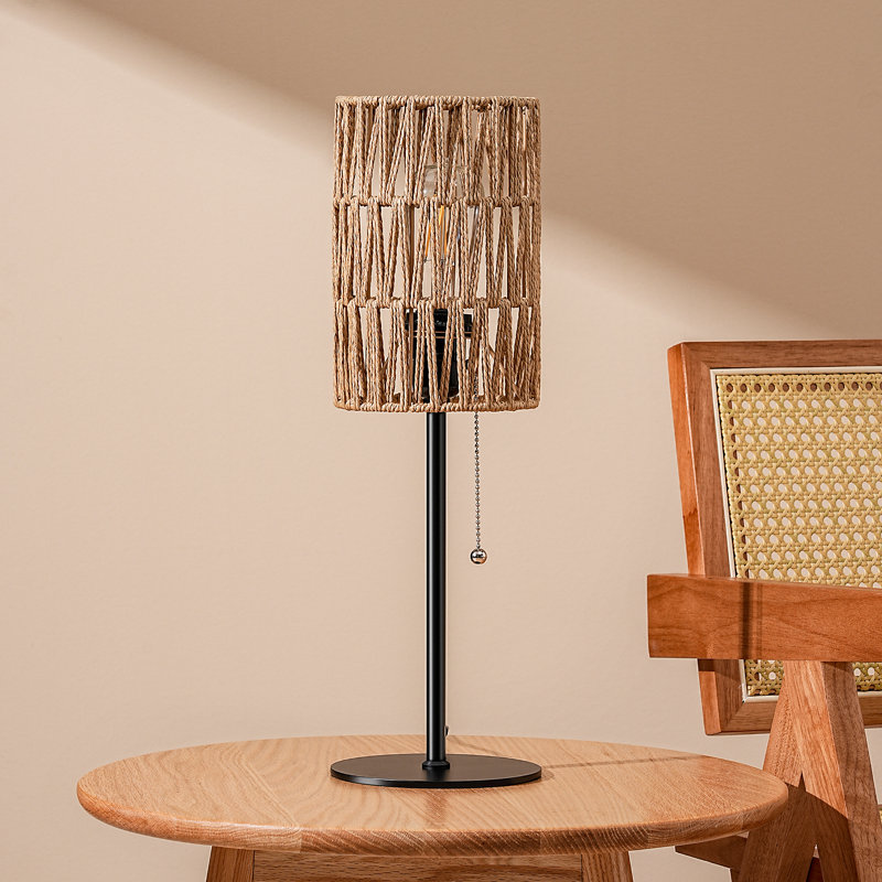Modern Black Table Lamp With Rattan Shade
