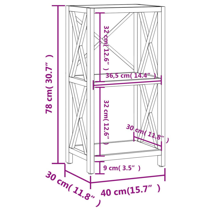 Vidaxl 3-Tier Shelf 31.5"X11.8"X30.7" Solid Wood Oak, (2 tablettes) H 30,7 po x l 15,7 po x P 11,8 po