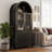 Cabinet 71" Fluted Tall Arched Pantry With Adjustable Shelves, Elegant Display Storage With Hidden Drawer & Glass Door For Kitchen, Living Room, Dining Room, Black-2044886762