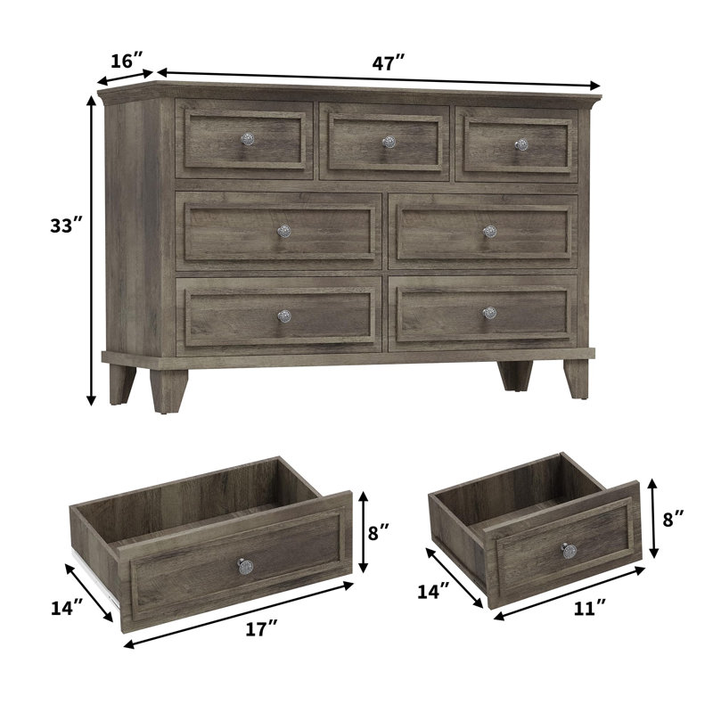 119.4cm W 7 - Drawer Chest of Drawers, Grey