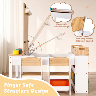 Ensemble table et chaises pour enfants (1 table et 2 chaises), table d'activités pour tout-petits avec bacs de rangement, bureau en bois avec distributeur de papier, 110 cm (L) x 59 cm (P) x 65 cm (H)