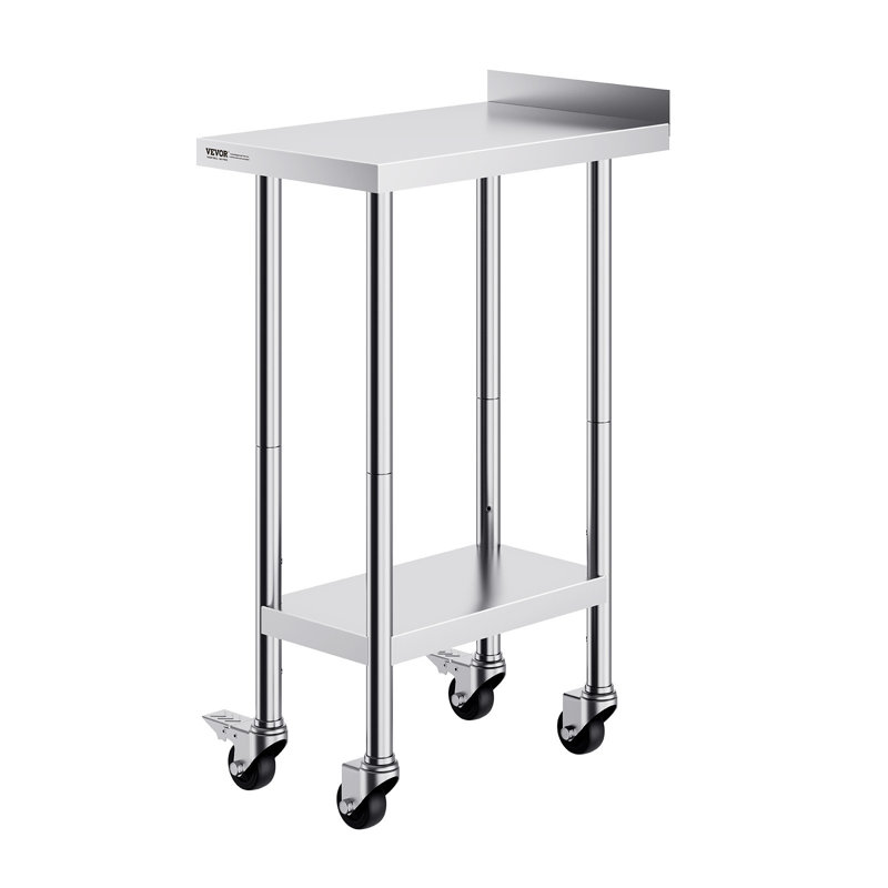 Table de travail 24 po x 15 po x 40 po en acier inoxydable, table de préparation commerciale avec roulettes, table de préparation robuste, table de travail en métal à hauteur réglable pour le restaurant, la maison et l'hôtel