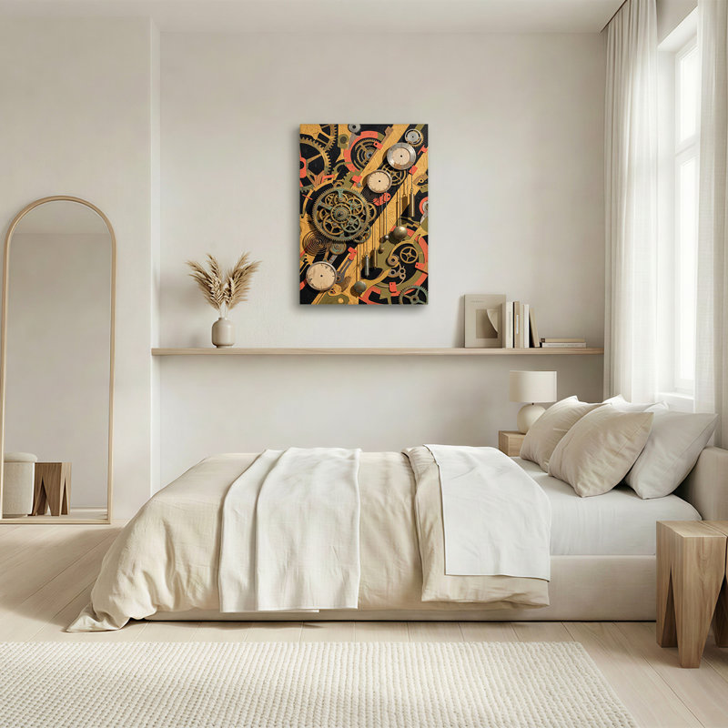 Art mural sur toile à engrenages en laiton et pendules métalliques, H 30 po x l 20 po