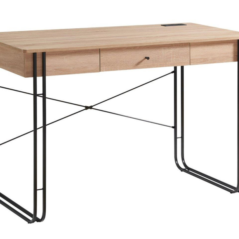 Bureau d'ordinateur avec pieds à tiroir en métal et port USB