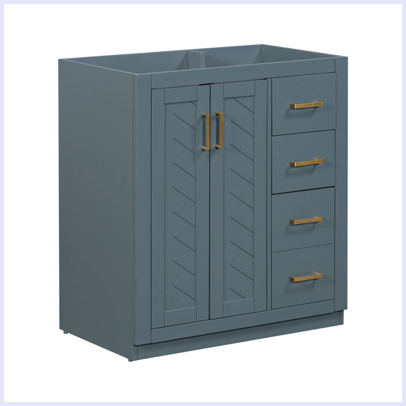 Armoire de rangement moderne à 3 tiroirs avec cadre en bois massif, Bleu marine