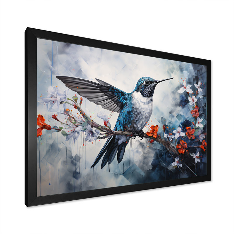 Colibri harmonie florale sur toile, H 12 po x l 20 po x P 1 po, Cadre simple noir