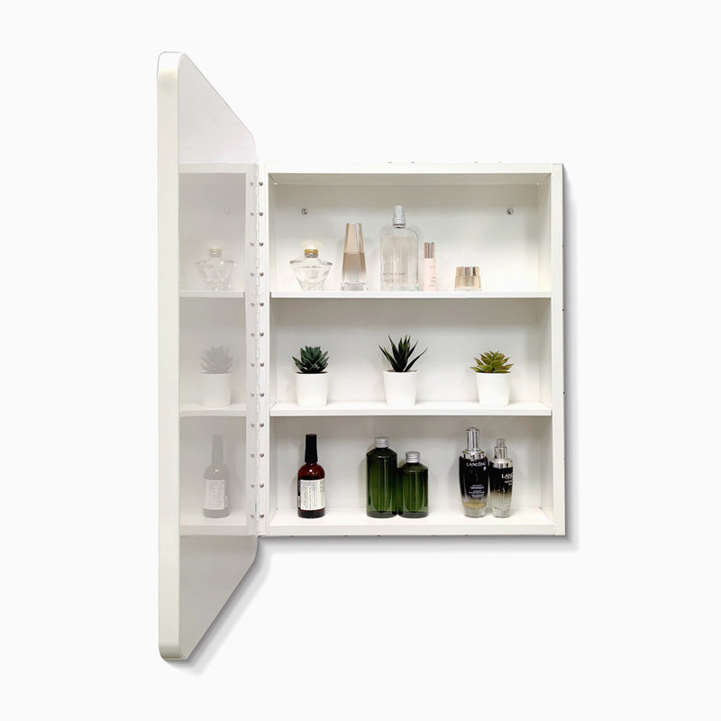 Armoire à pharmacie 24 po à fixation murale ou encastrée en métal avec miroir, H 32,12 po x l 24,12 po x P 5,02 po, Blanc