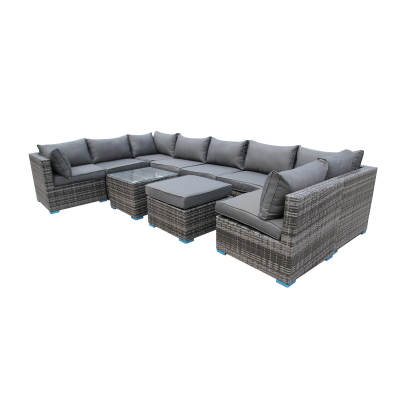 Boukra 9 Seater Rattan Sofa Set, Grey