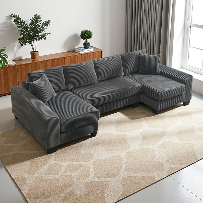 Canapé-lit de 114 po, canapé en forme de U, lit escamotable, canapé-lit convertible surdimensionné 2 en 1, Dark Grey Corduroy