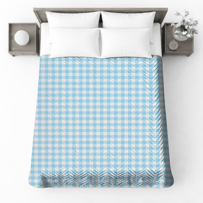 Blue White Gingham Quilted Bedspread All Sizes, Full / Double