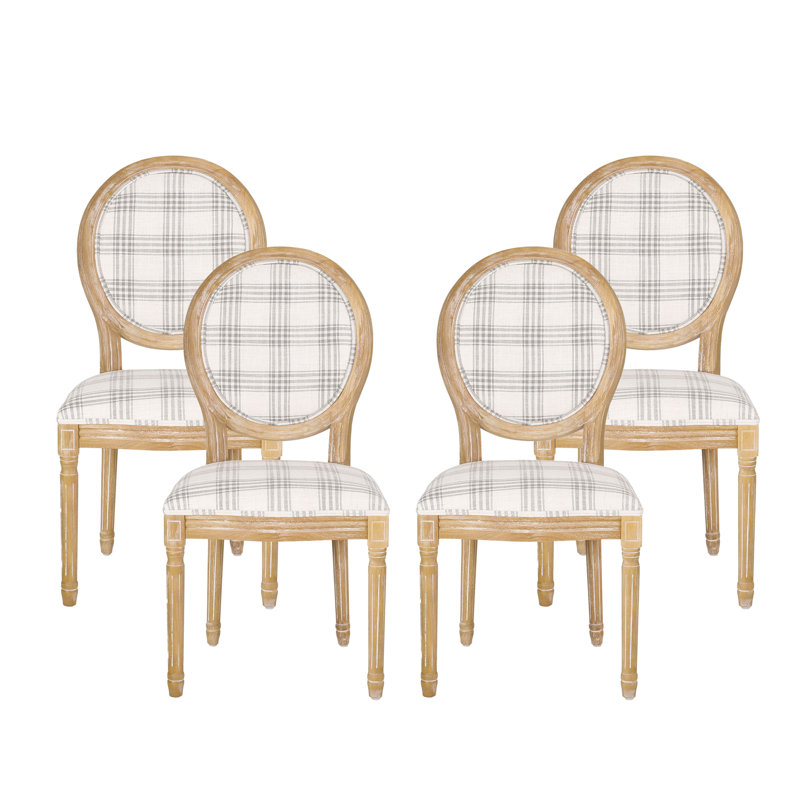 Chaises d'appoint rembourrées, Naturel, Tissu écossais gris