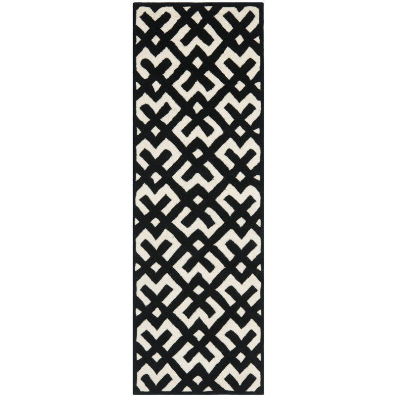 Geometric Wool Hand Woven Area Rug, Runner 69 x 213cm