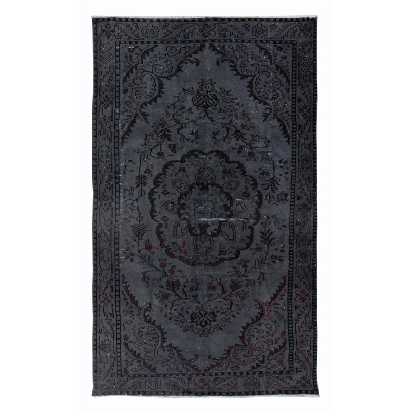 Tapis turc fait à la main 5,4 x 8,7 pi en gris foncé, 4 superbes intérieurs modernes