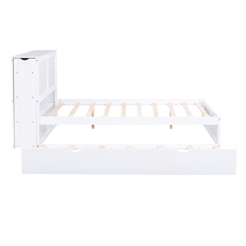 Lit plateforme avec rangement blanc et 4 tablettes