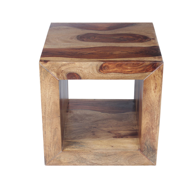 16" Brown Rosewood Cube Side Table with Cutout Bottom