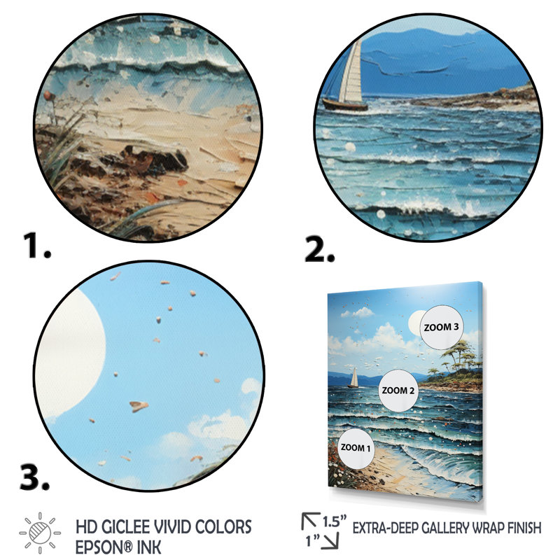 Beach Sandy Serenade Pointillism II - Nautique et plage, reproduction d'art sur toile, H 20 po x l 12 po x P 1 po