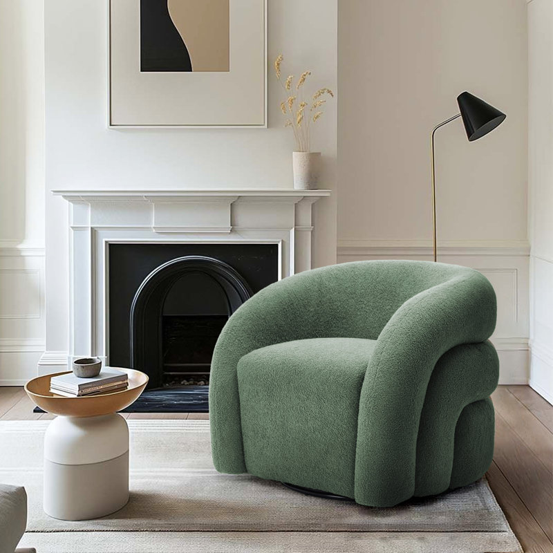 Fauteuil demi-tonneau pivotant rembourré Aunna, Mélange de polyester vert